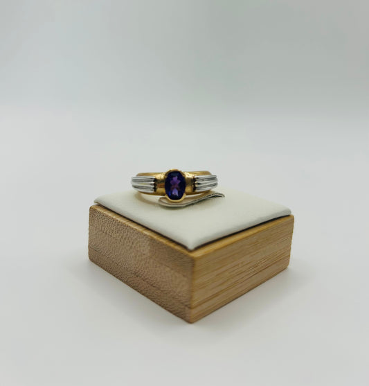 Two-Toned Amethyst Ring in 14K White and Yellow Gold