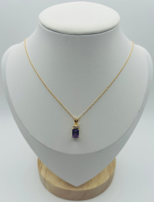 Amethyst & Diamond Pendant (.05pts t.w.) in 14K Yellow Gold