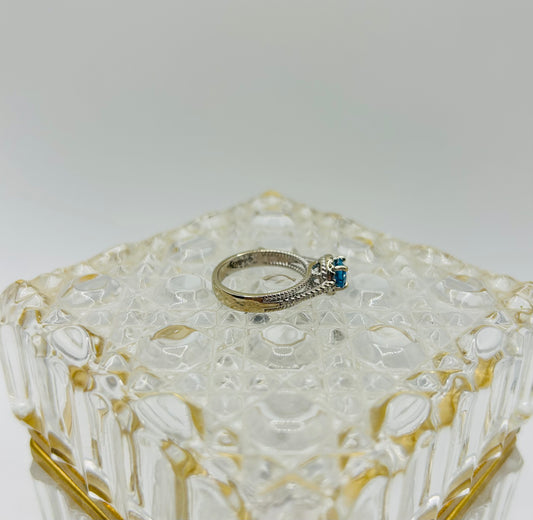 Blue Topaz Ring w/ Diamond Halo (.33pts t.w.) in 14K White Gold