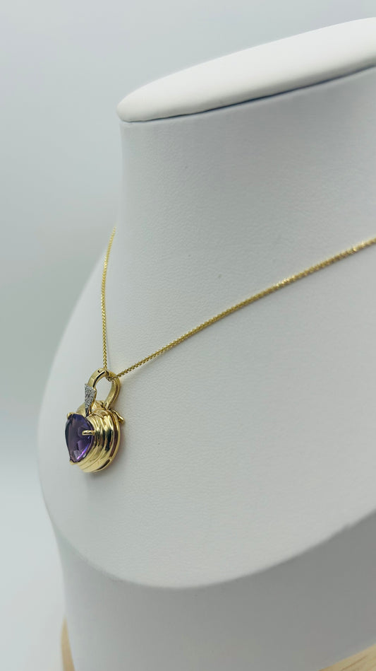 Amethyst and Diamond Heart Pendant (.06pts t.w.) in 14K Yellow Gold