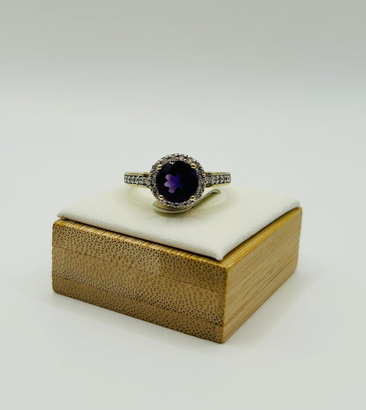 Amethyst w/ Diamond Halo Ring (.33pts t.w.) in 10K Yellow Gold