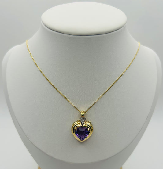 Amethyst and Diamond Heart Pendant (.06pts t.w.) in 14K Yellow Gold