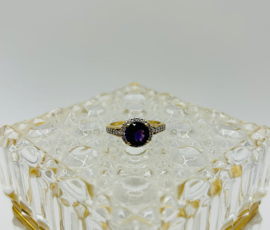 Amethyst w/ Diamond Halo Ring (.33pts t.w.) in 10K Yellow Gold