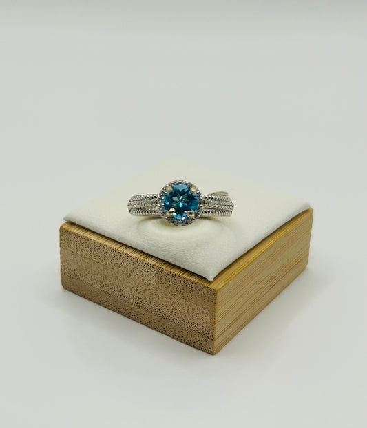Blue Topaz Ring w/ Diamond Halo (.33pts t.w.) in 14K White Gold